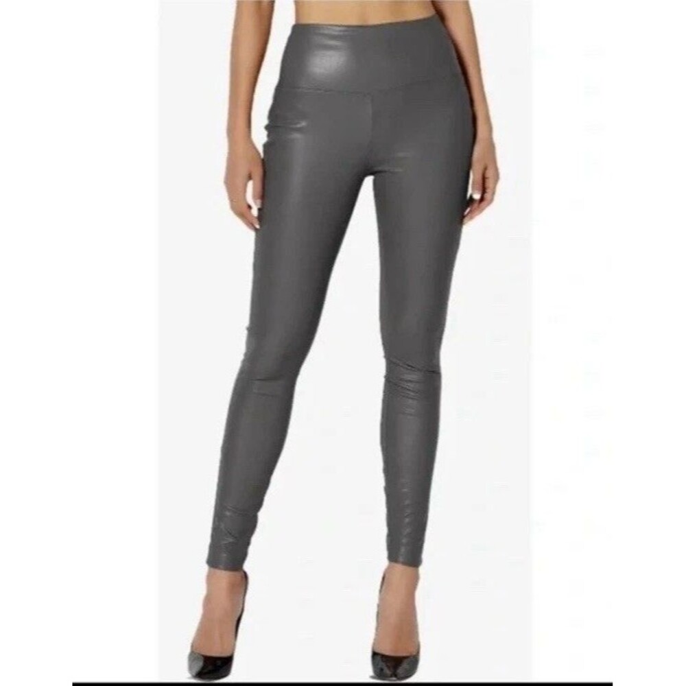 Seven7 Faux Leather Leggings Size Large Gray NWT High Waist Stretch Pants